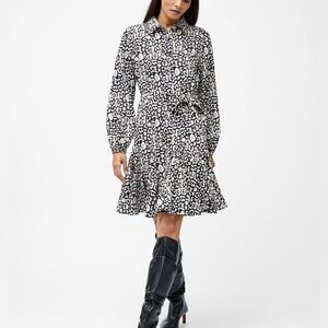 French Connection Leopard Print Swing Shirt Dress Black/White Women’s Size 12